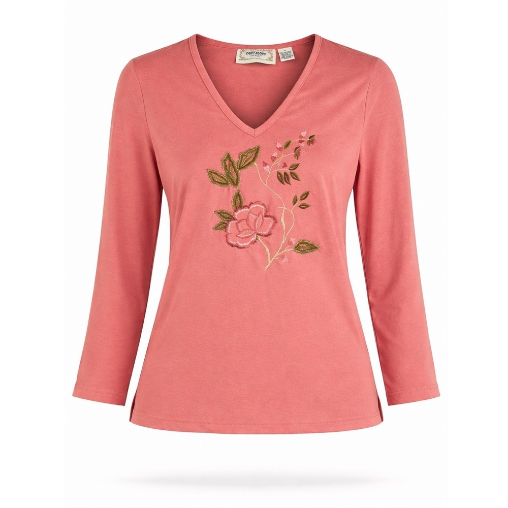 Vintage Tantrums Floral Embroidered Top Pink Boho Y2K Long‎ Sleeve S